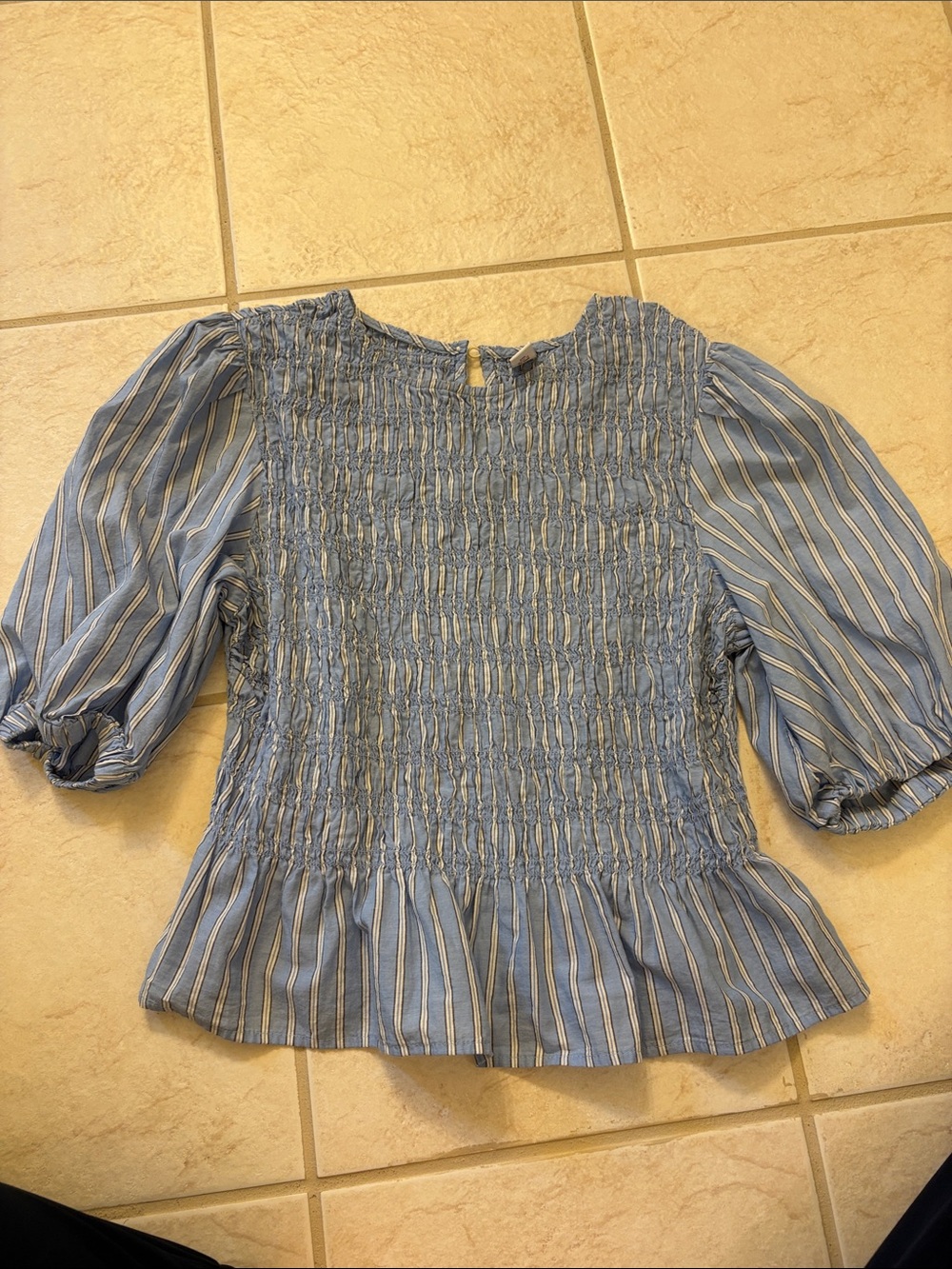Old Navy Blue Striped Smocked Peplum Puff Sleeve Blouse